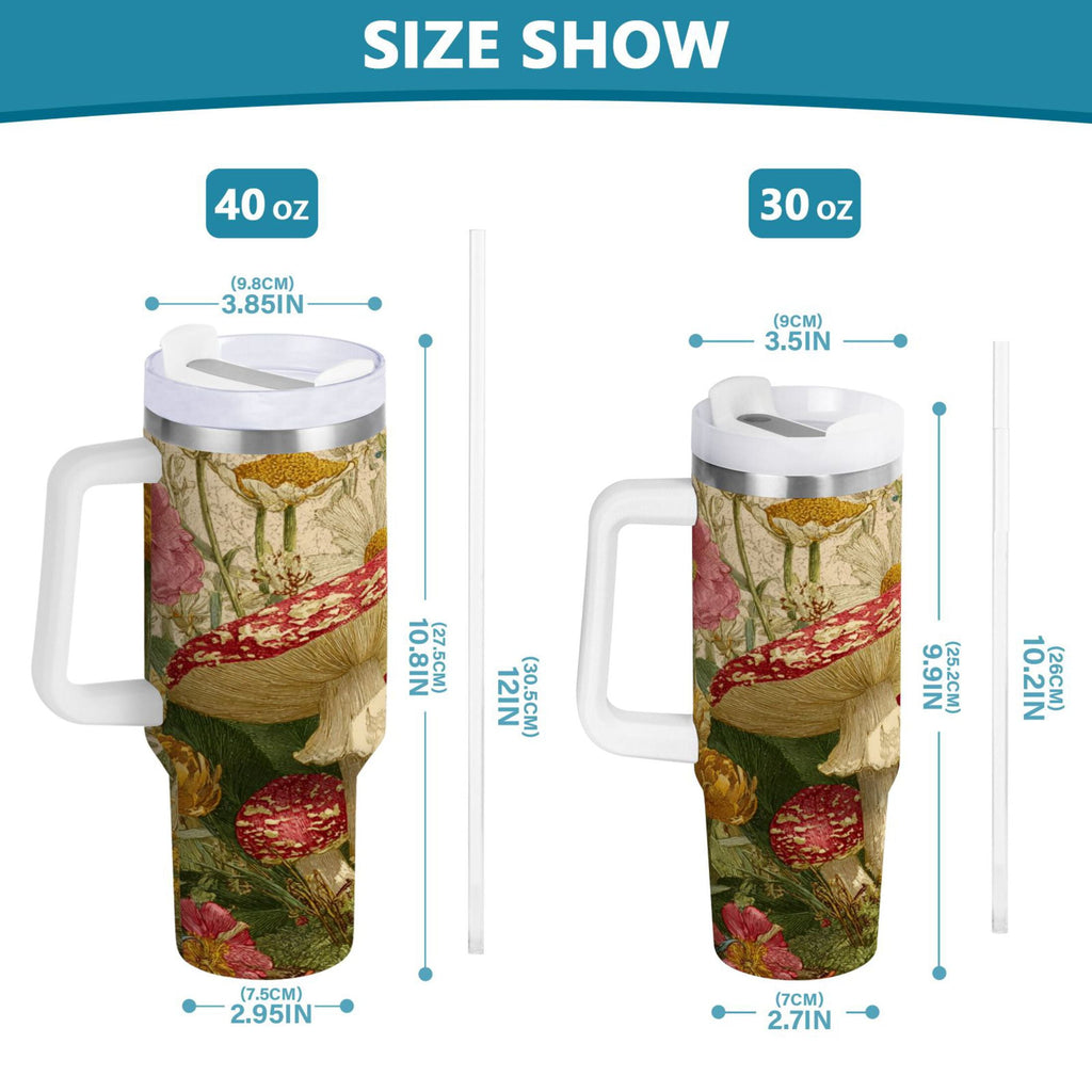 30 oz Insulated Stainless Steel Tumbler Double Wall Stainless Steel Tumbler with 2-Way Drinking Red Mushrooms with Flowers - Choice 404