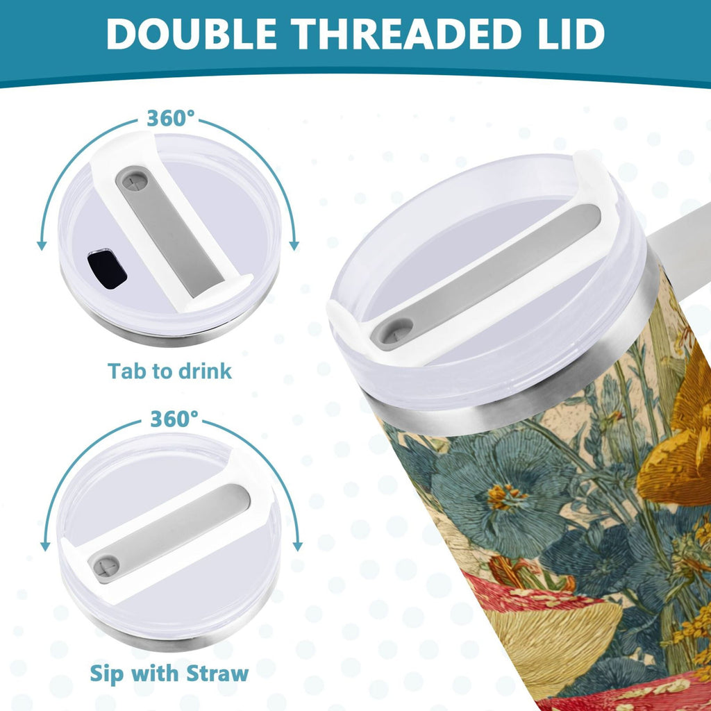 30 oz Insulated Stainless Steel Tumbler Double Wall Stainless Steel Tumbler with 2-Way Drinking Red Mushrooms with Flowers - Choice 404