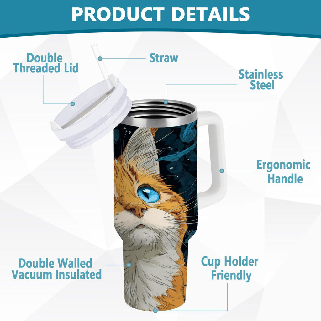 30 oz Insulated Stainless Steel Tumbler Double Wall Stainless Steel Tumbler with 2-Way Drinking Orange Cat with Blue Eyes - Choice 758