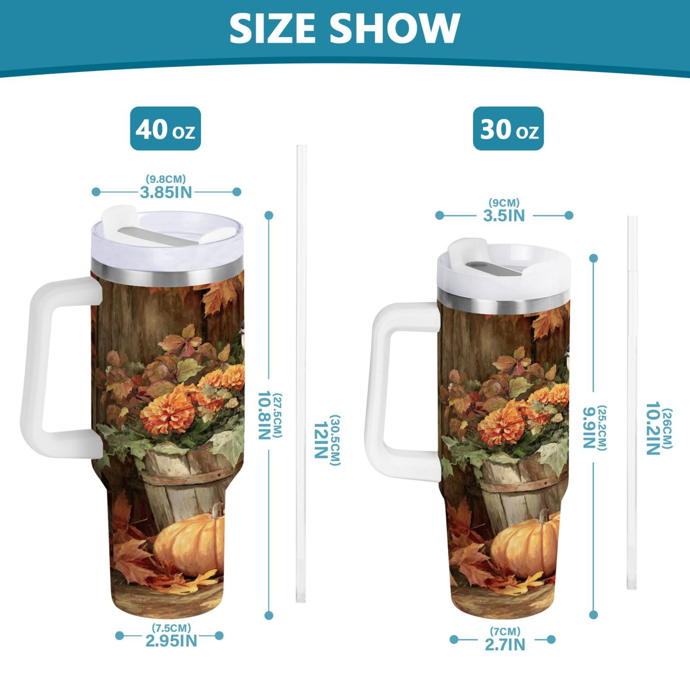 30 oz Insulated Stainless Steel Tumbler Double Wall Stainless Steel Tumbler with 2-Way Drinking Beautiful Fall Scene - Choice 270