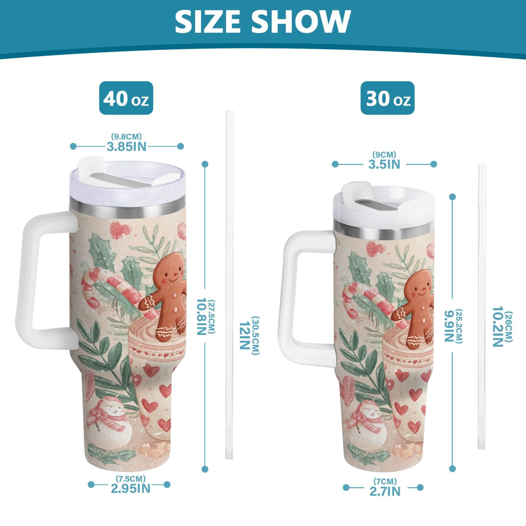 30 oz Insulated Stainless Steel Tumbler Double Wall Stainless Steel Tumbler with 2-Way Drinking Cute Christmas Design - Choice 272