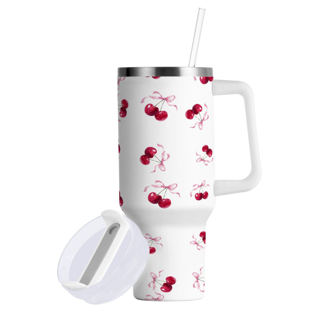 30 oz Insulated Stainless Steel Tumbler Double Wall Stainless Steel Tumbler with 2-Way Drinking Watercolor Cherries Pattern - Choice 345