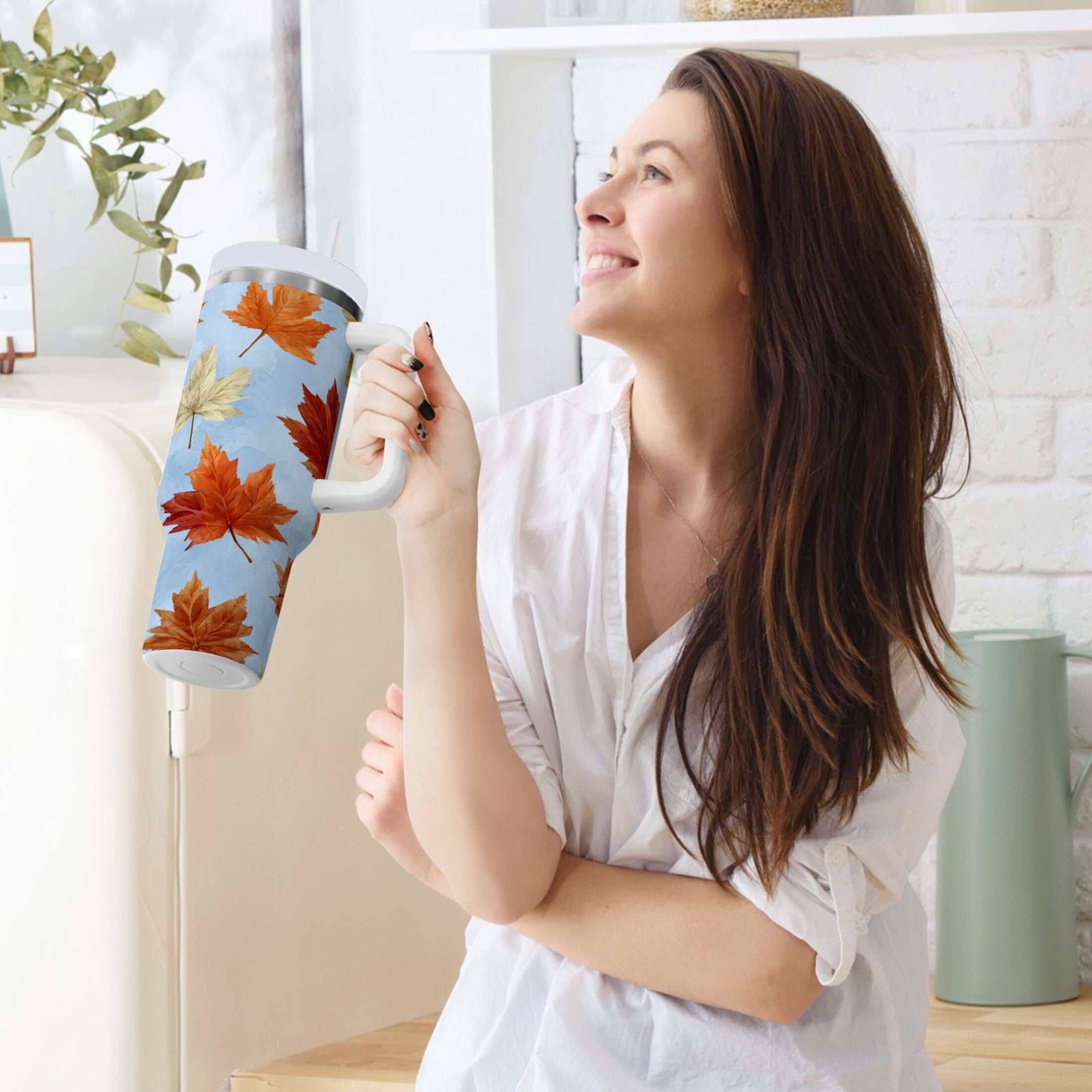30 oz Insulated Stainless Steel Tumbler Double Wall Stainless Steel Tumbler with 2-Way Drinking Autumn Maple Leaves - Choice 630