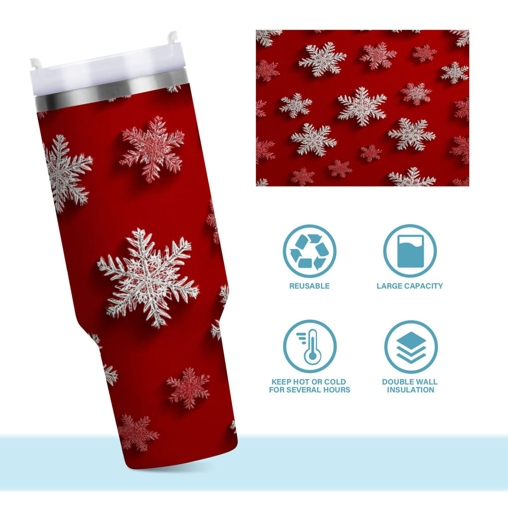 30 oz Insulated Stainless Steel Tumbler Double Wall Stainless Steel Tumbler with 2-Way Drinking Red and White Snowflakes - Choice 949