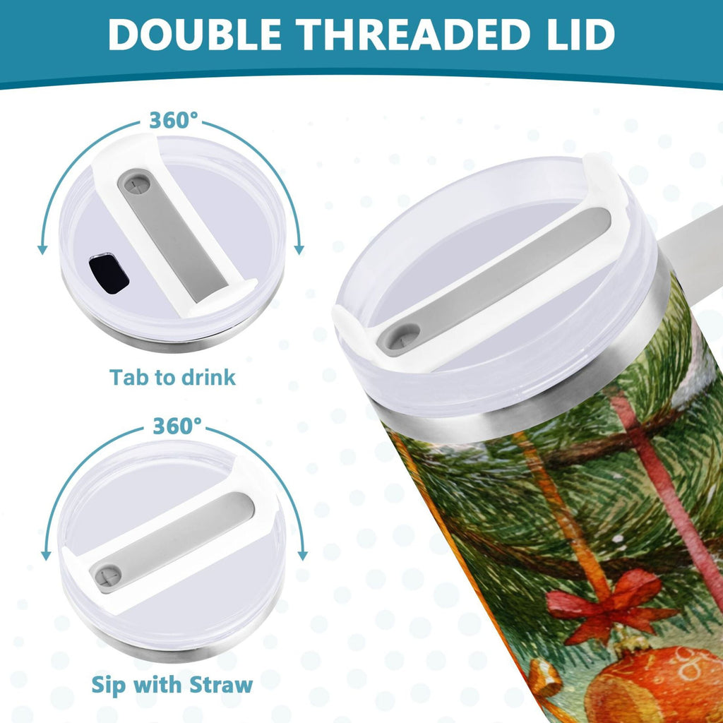 30 oz Insulated Stainless Steel Tumbler Double Wall Stainless Steel Tumbler with 2-Way Drinking Christmas Ornaments Watercolor Painting - Choice 529