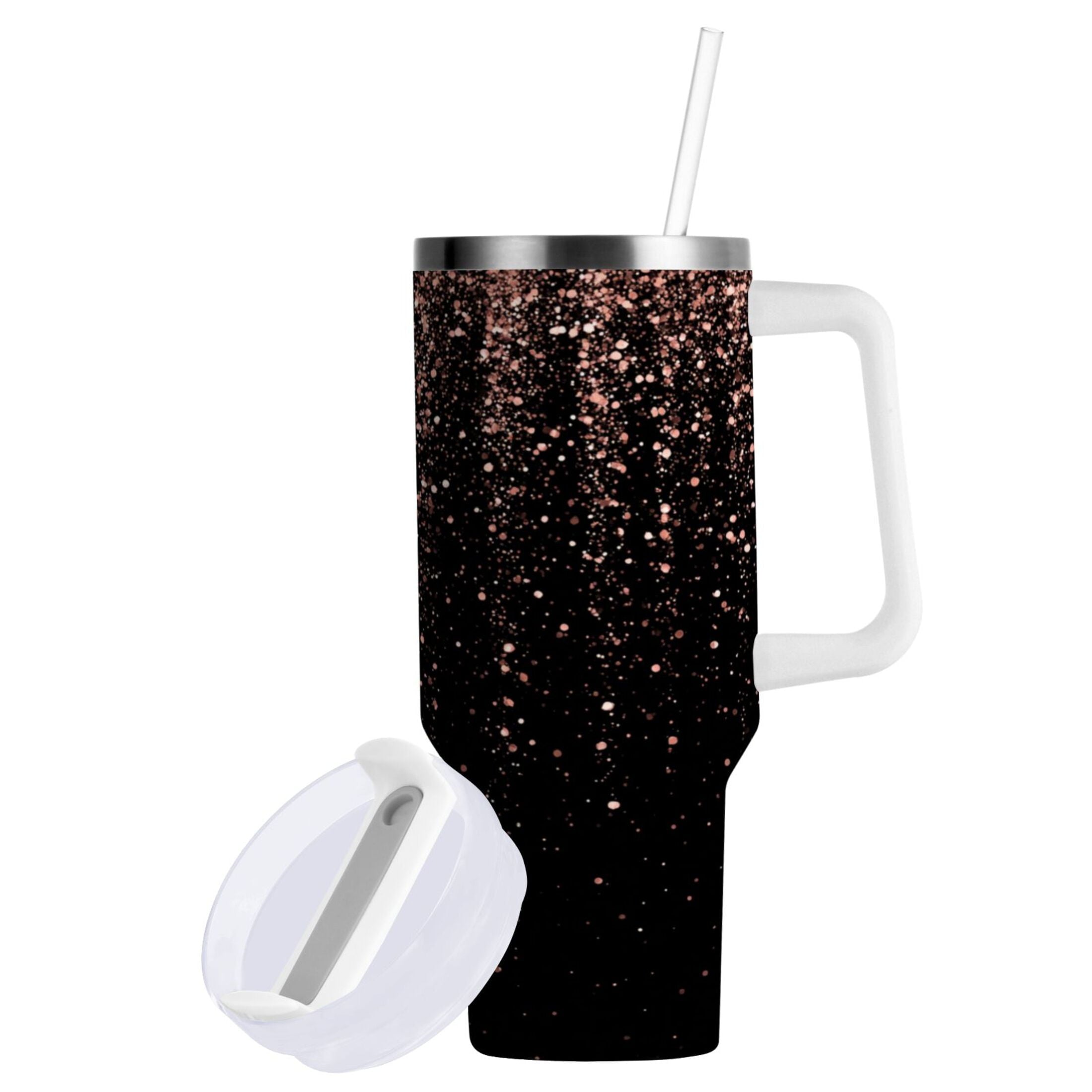 40 oz Insulated Stainless Steel Tumbler Double Wall Stainless Steel Tumbler with 2-Way Drinking Rose Gold Glitter - Choice 608