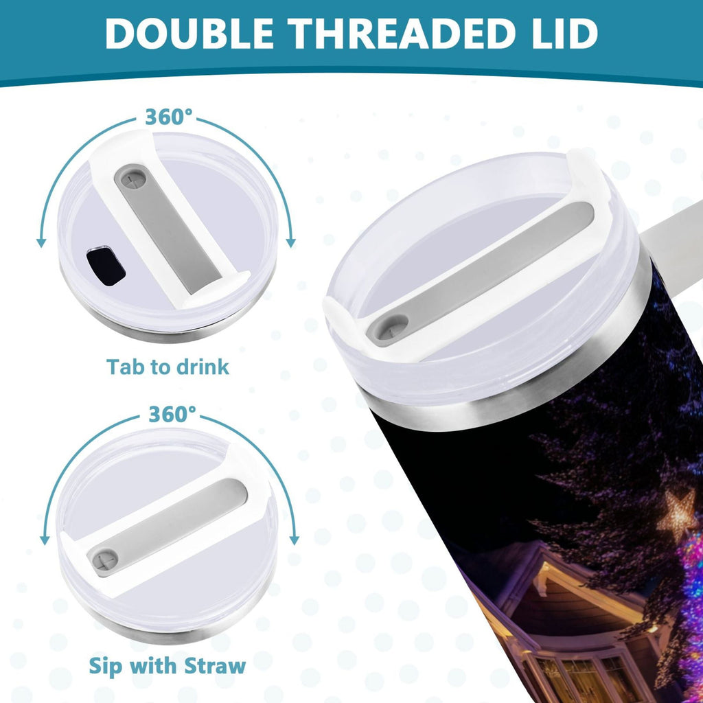 40 oz Insulated Stainless Steel Tumbler Double Wall Stainless Steel Tumbler with 2-Way Drinking Christmas Trees with Lights - Choice 315