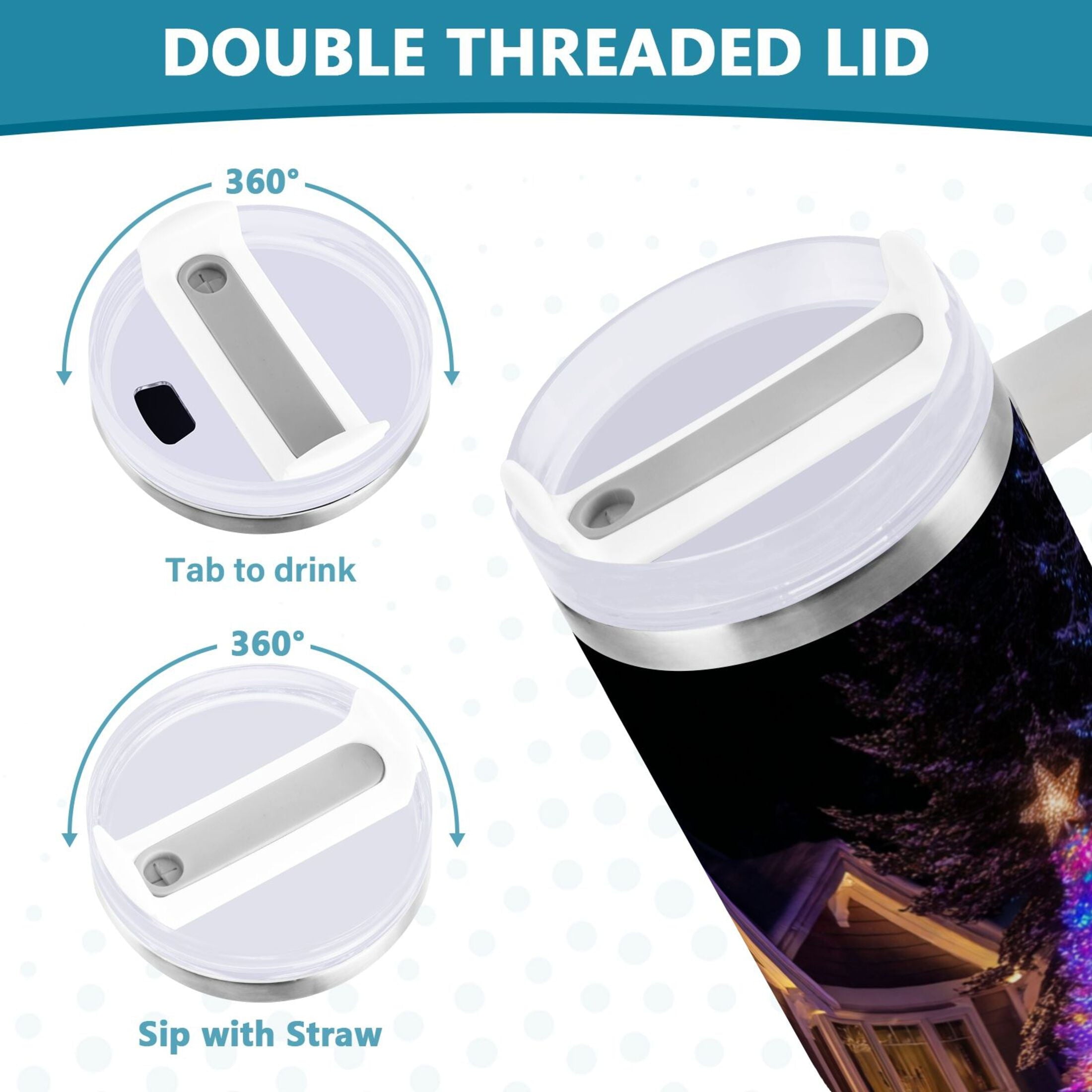 40 oz Insulated Stainless Steel Tumbler Double Wall Stainless Steel Tumbler with 2-Way Drinking Christmas Trees with Lights - Choice 315