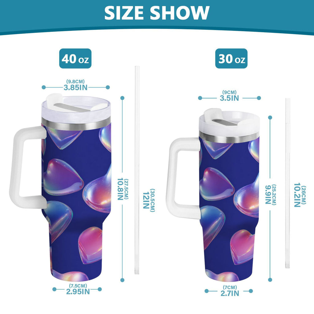 30 oz Insulated Stainless Steel Tumbler Double Wall Stainless Steel Tumbler with 2-Way Drinking Pink-purple Hearts - Choice 367