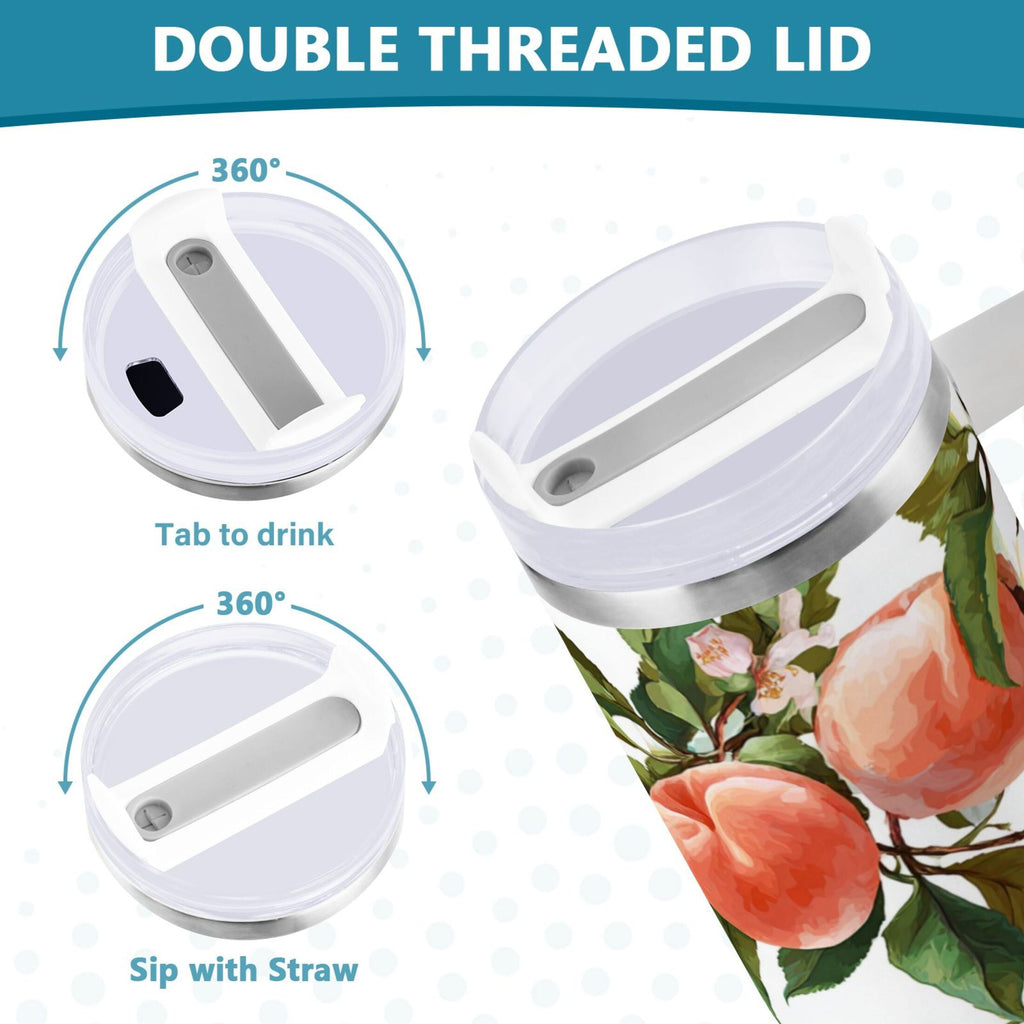 30 oz Insulated Stainless Steel Tumbler Double Wall Stainless Steel Tumbler with 2-Way Drinking Peach Fruit Pattern - Choice 117