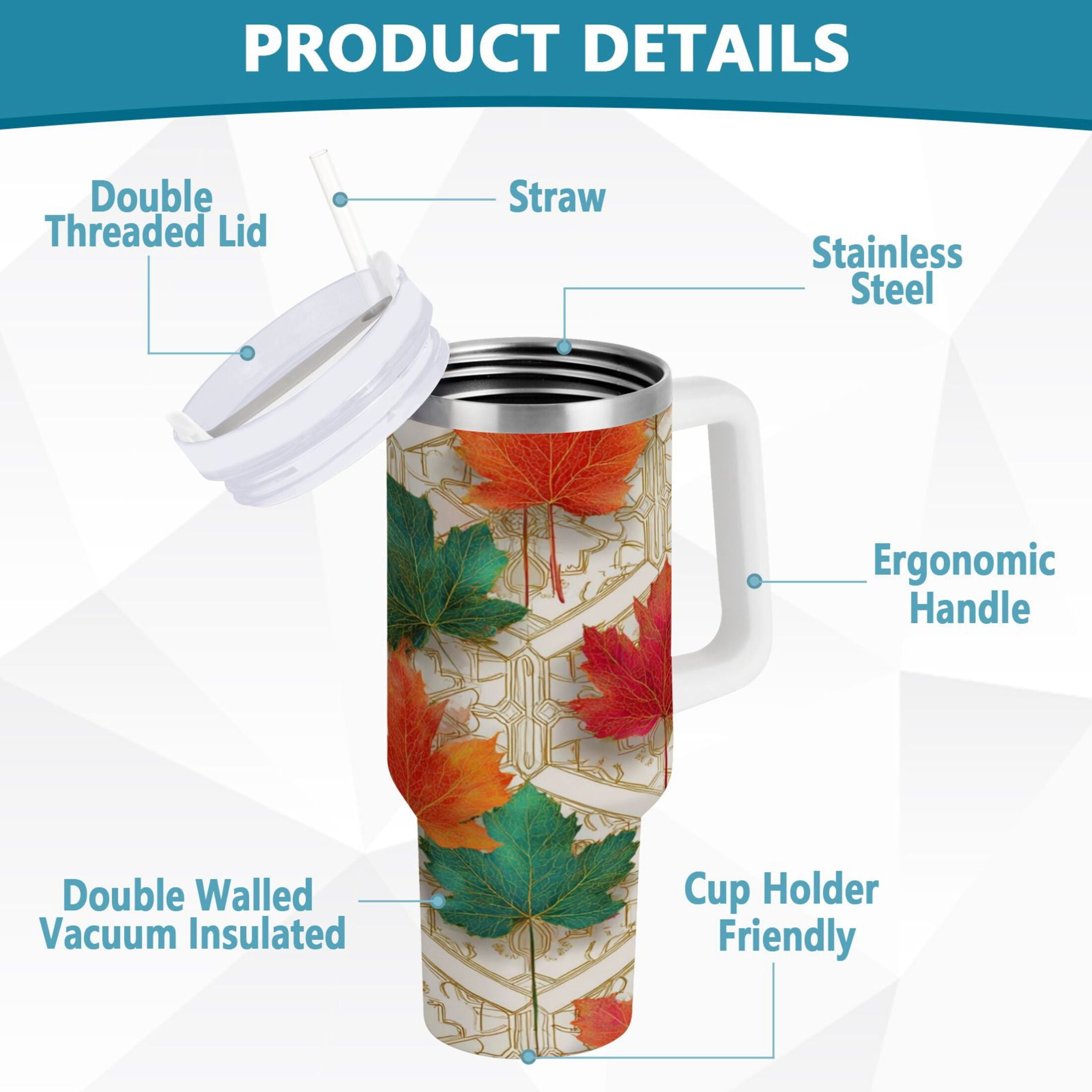 30 oz Insulated Stainless Steel Tumbler Double Wall Stainless Steel Tumbler with 2-Way Drinking Green and Red Maple Leaves - Choice 914