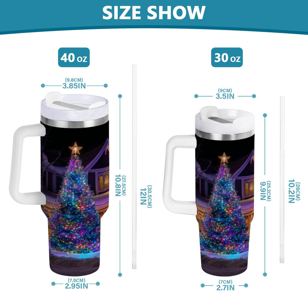 40 oz Insulated Stainless Steel Tumbler Double Wall Stainless Steel Tumbler with 2-Way Drinking Christmas Trees with Lights - Choice 315