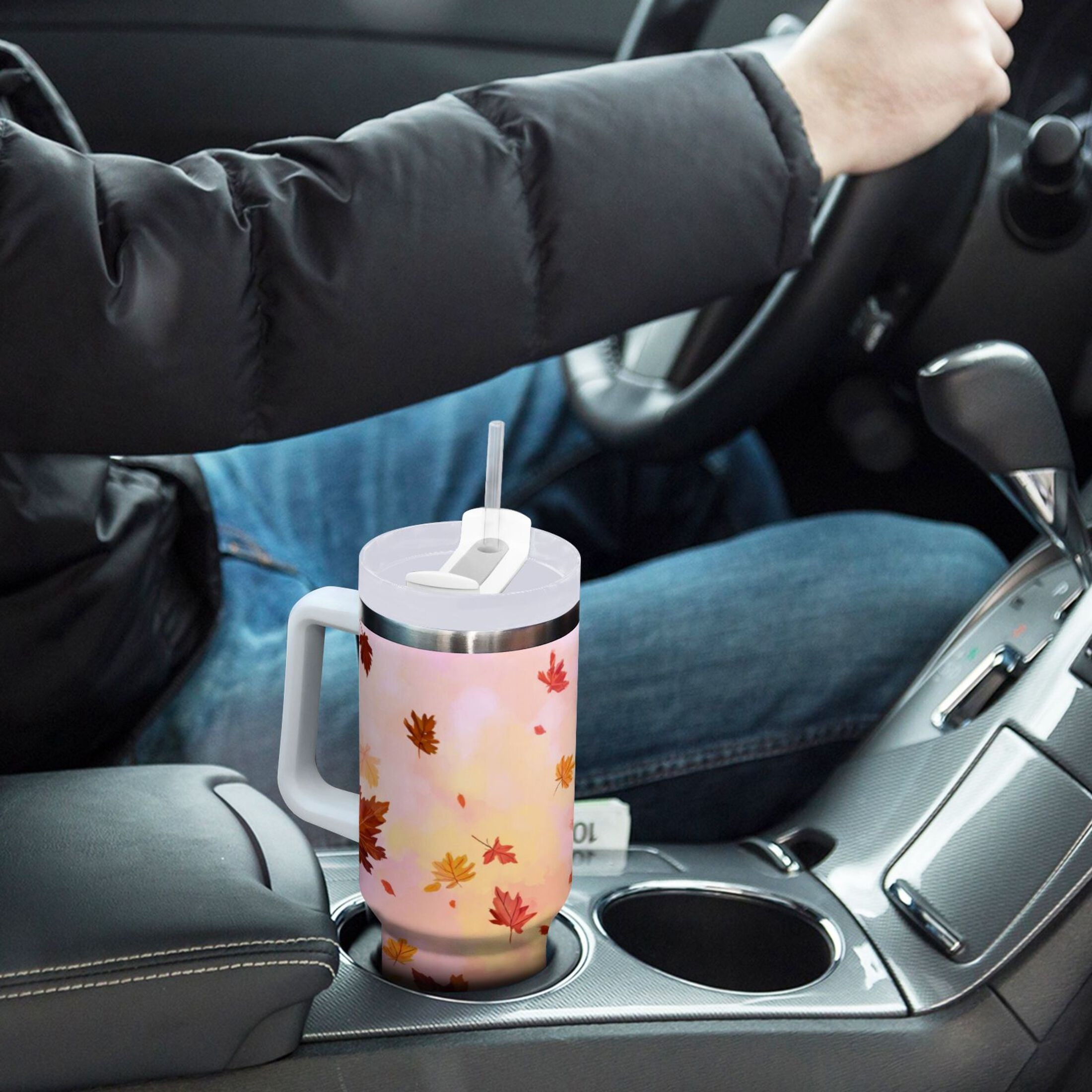 30 oz Insulated Stainless Steel Tumbler Double Wall Stainless Steel Tumbler with 2-Way Drinking Autumn Leaves Falling - Choice 476