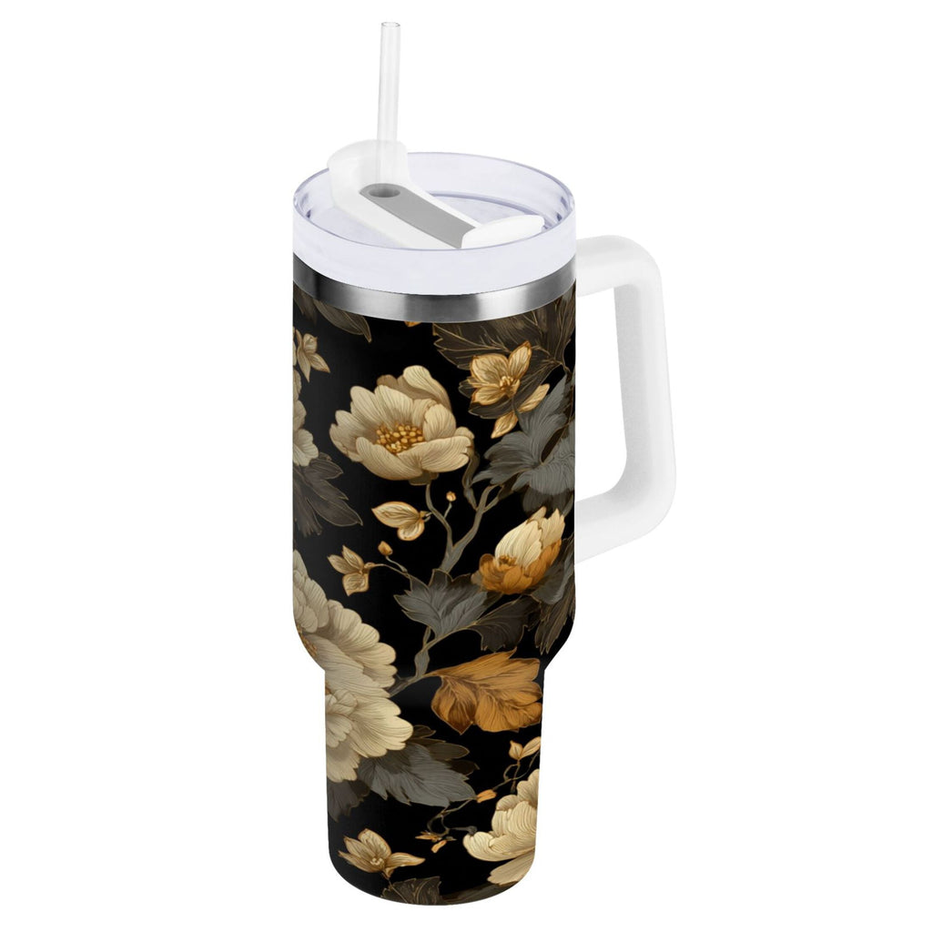 30 oz Insulated Stainless Steel Tumbler Double Wall Stainless Steel Tumbler with 2-Way Drinking Elegant Beige Floral - Choice 847