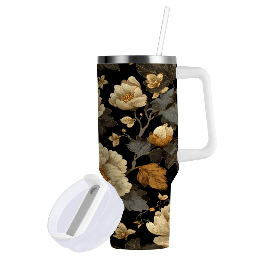 30 oz Insulated Stainless Steel Tumbler Double Wall Stainless Steel Tumbler with 2-Way Drinking Elegant Beige Floral - Choice 847