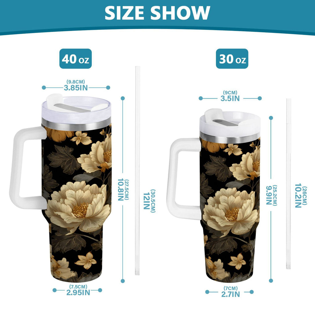 30 oz Insulated Stainless Steel Tumbler Double Wall Stainless Steel Tumbler with 2-Way Drinking Elegant Beige Floral - Choice 847