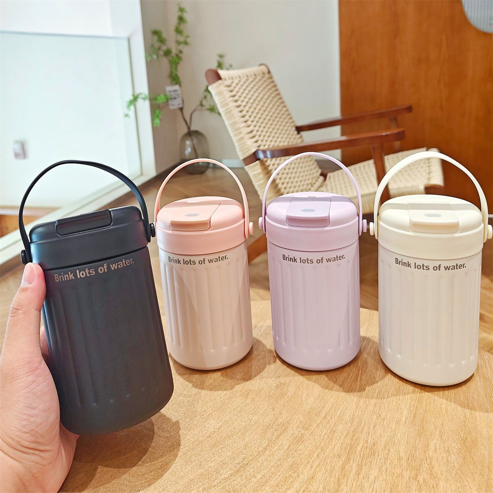 BinKFF Simple Modern Travel Coffee Mug, Insulated Coffee Tumblers with Lid, Double Walled Iced Travel Coffee Mug for Woman and Man Stainless Steel Tumbler with Handle - Choice 646