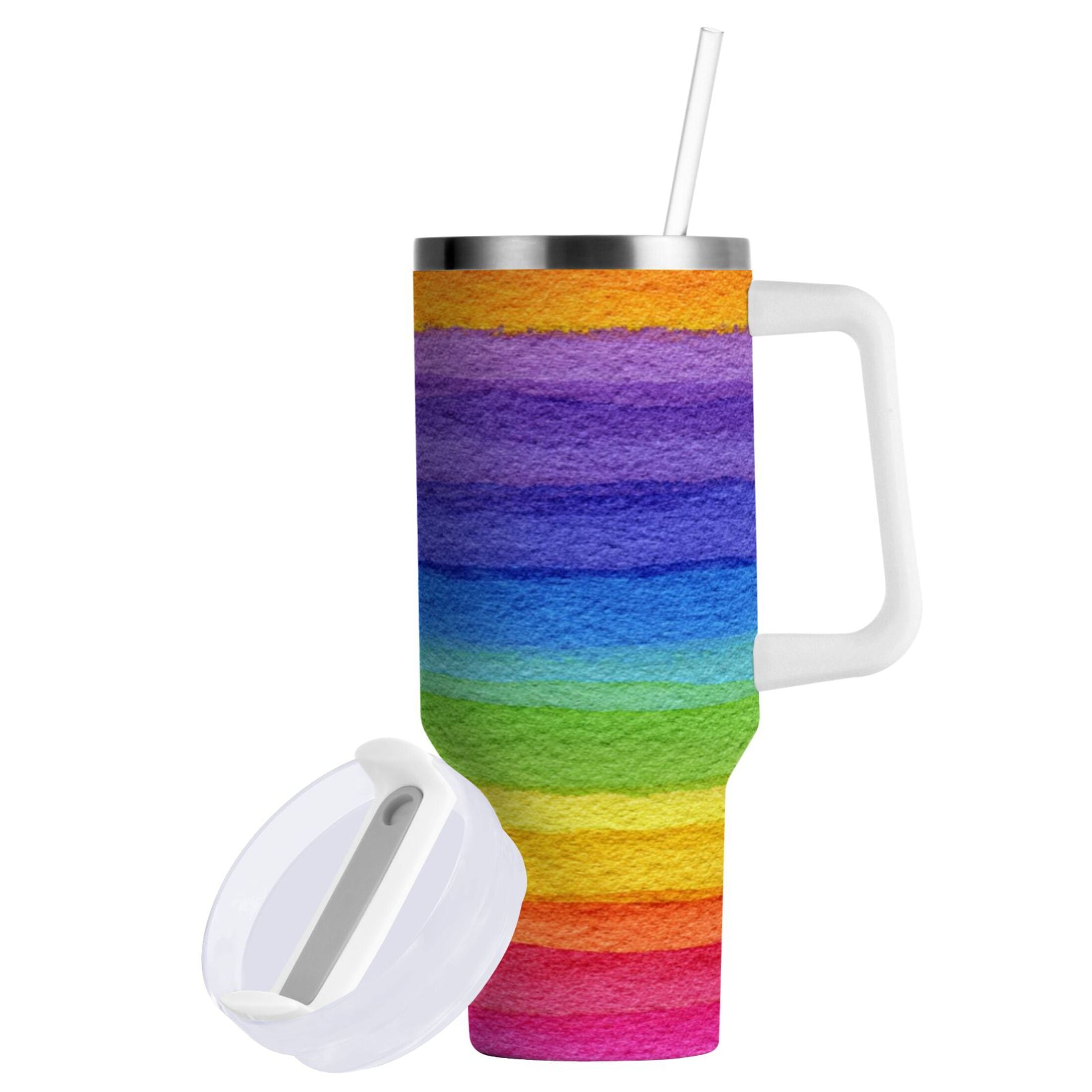 30 oz Insulated Stainless Steel Tumbler Double Wall Stainless Steel Tumbler with 2-Way Drinking Watercolor Rainbow Colors - Choice 635