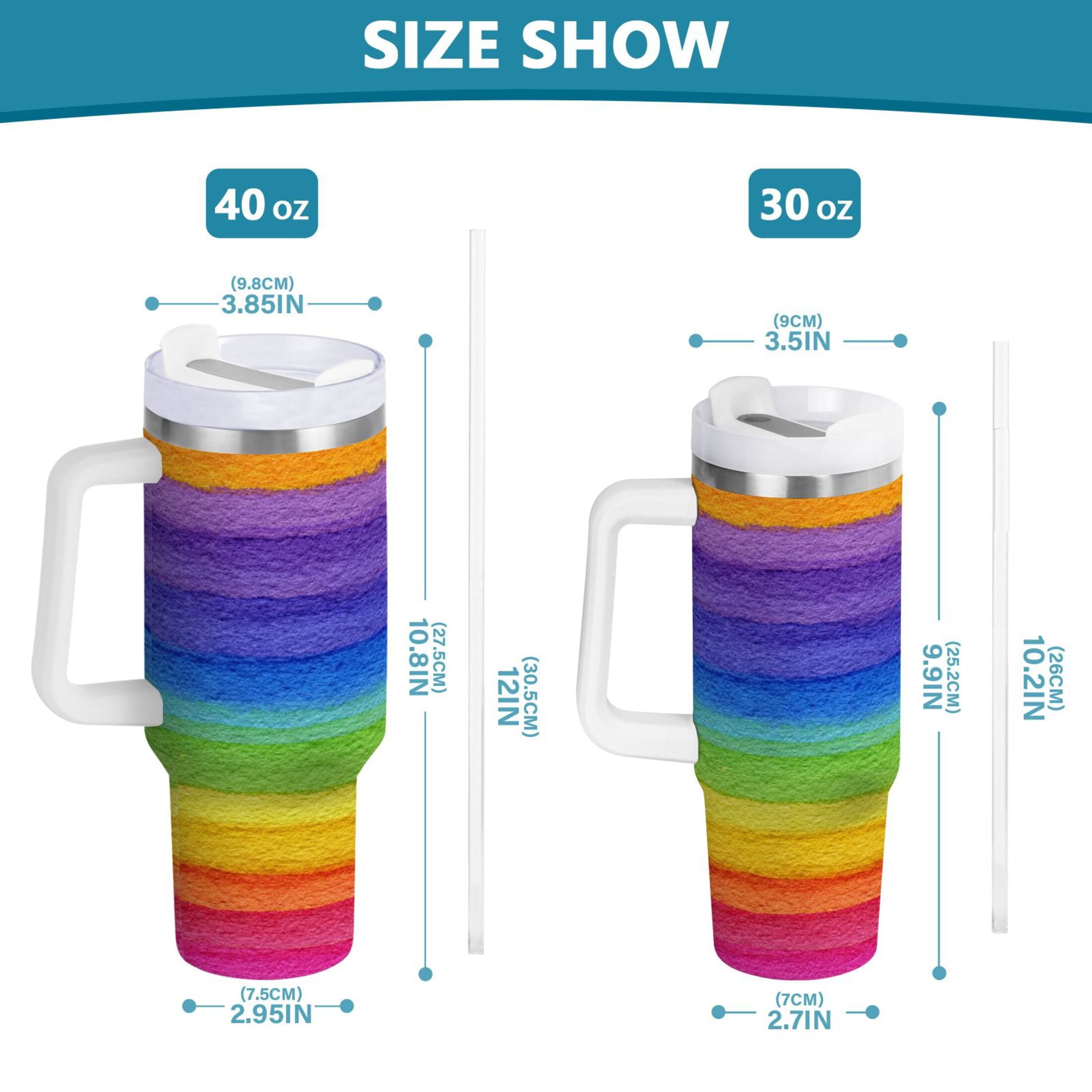 30 oz Insulated Stainless Steel Tumbler Double Wall Stainless Steel Tumbler with 2-Way Drinking Watercolor Rainbow Colors - Choice 635