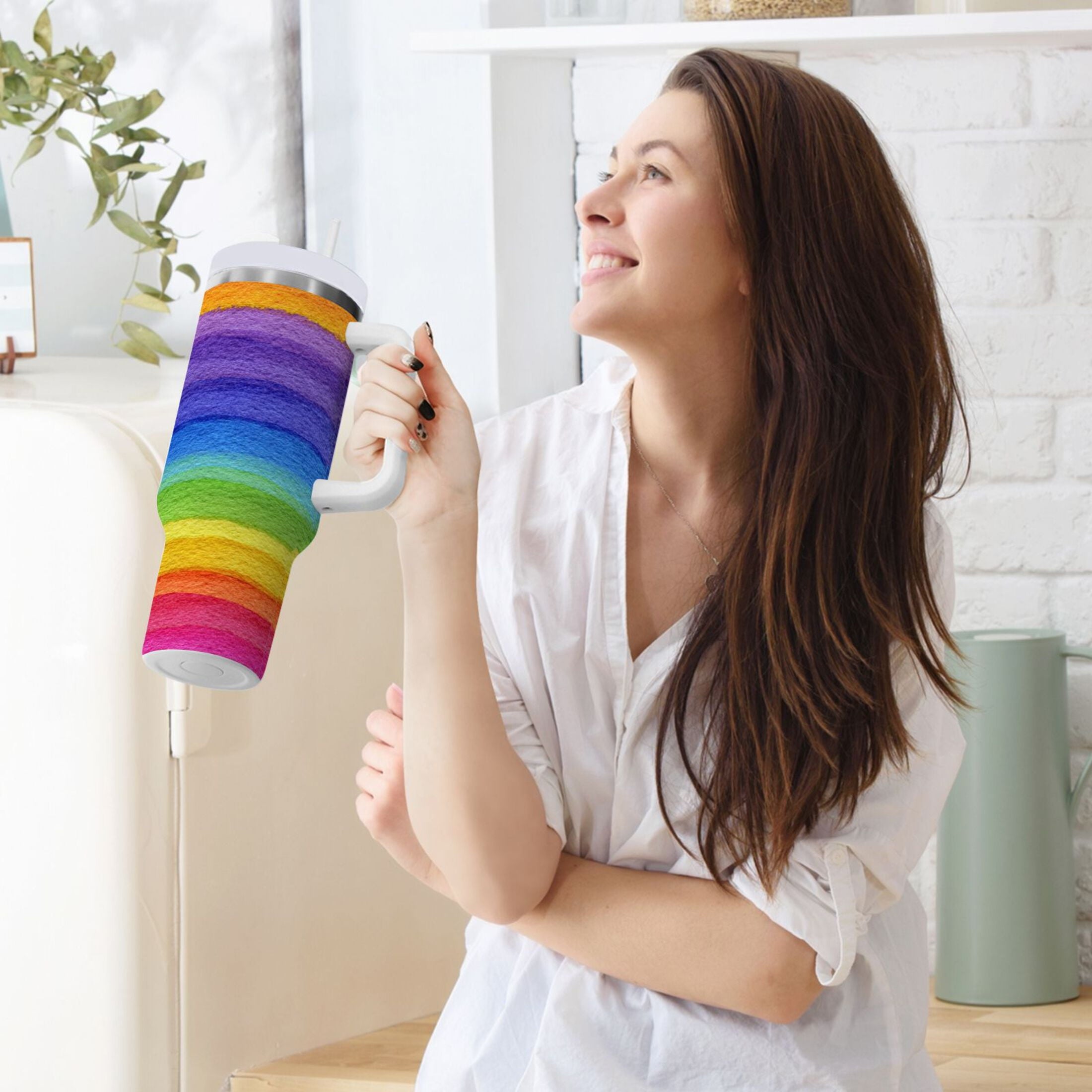 30 oz Insulated Stainless Steel Tumbler Double Wall Stainless Steel Tumbler with 2-Way Drinking Watercolor Rainbow Colors - Choice 635
