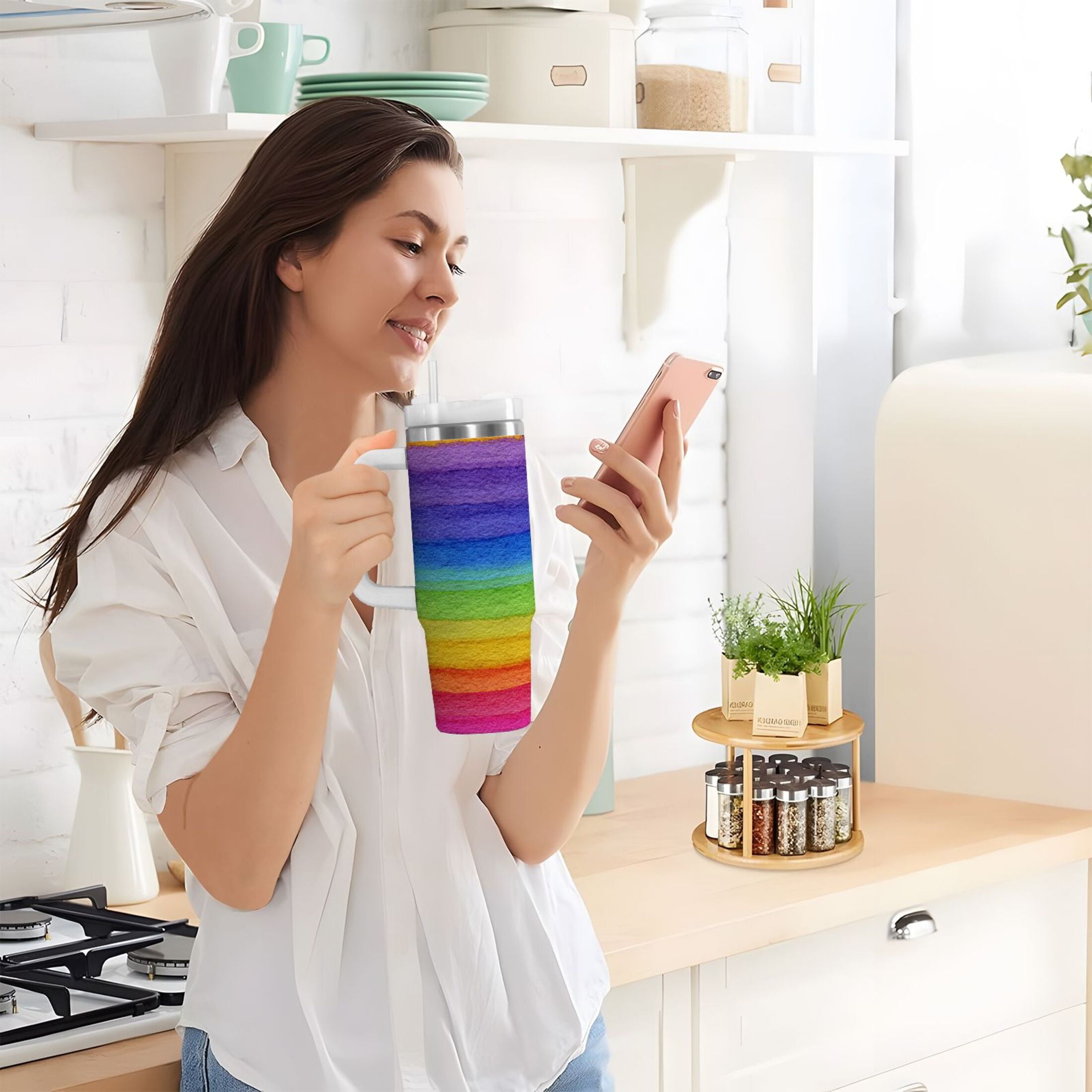 30 oz Insulated Stainless Steel Tumbler Double Wall Stainless Steel Tumbler with 2-Way Drinking Watercolor Rainbow Colors - Choice 635