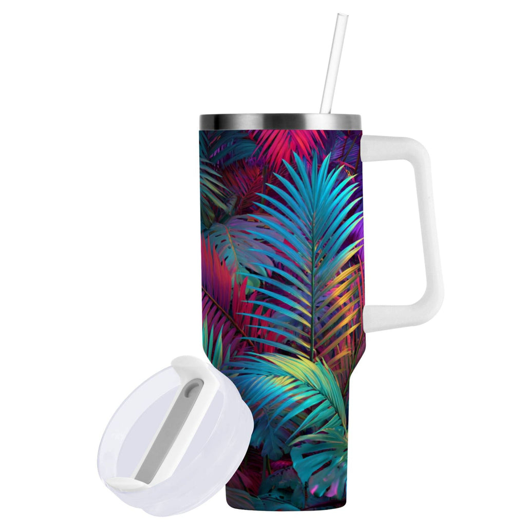 30 oz Insulated Stainless Steel Tumbler Double Wall Stainless Steel Tumbler with 2-Way Drinking Vibrant and Shimmering Jungle - Choice 125