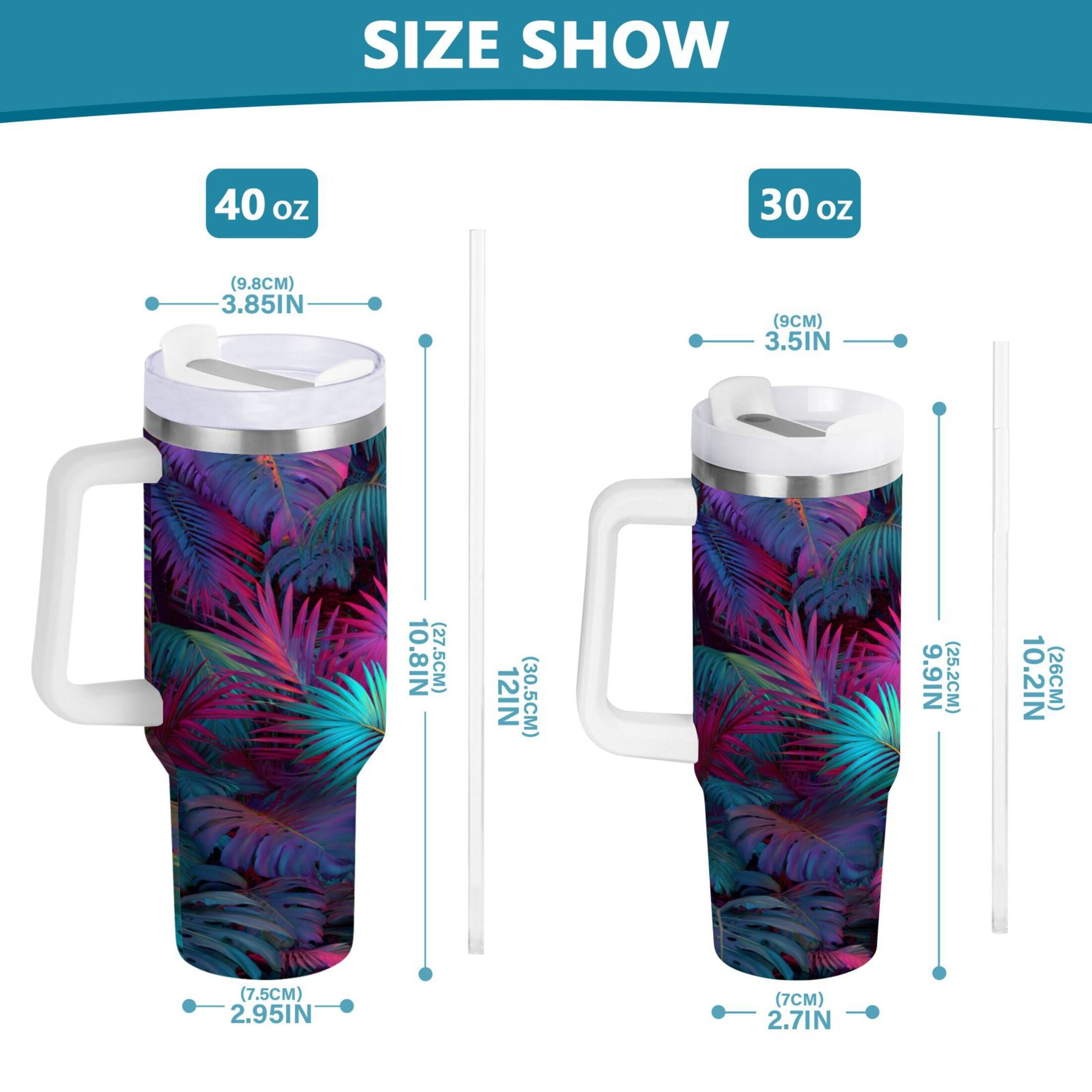 30 oz Insulated Stainless Steel Tumbler Double Wall Stainless Steel Tumbler with 2-Way Drinking Vibrant and Shimmering Jungle - Choice 125
