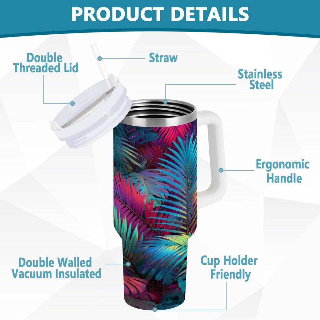30 oz Insulated Stainless Steel Tumbler Double Wall Stainless Steel Tumbler with 2-Way Drinking Vibrant and Shimmering Jungle - Choice 125
