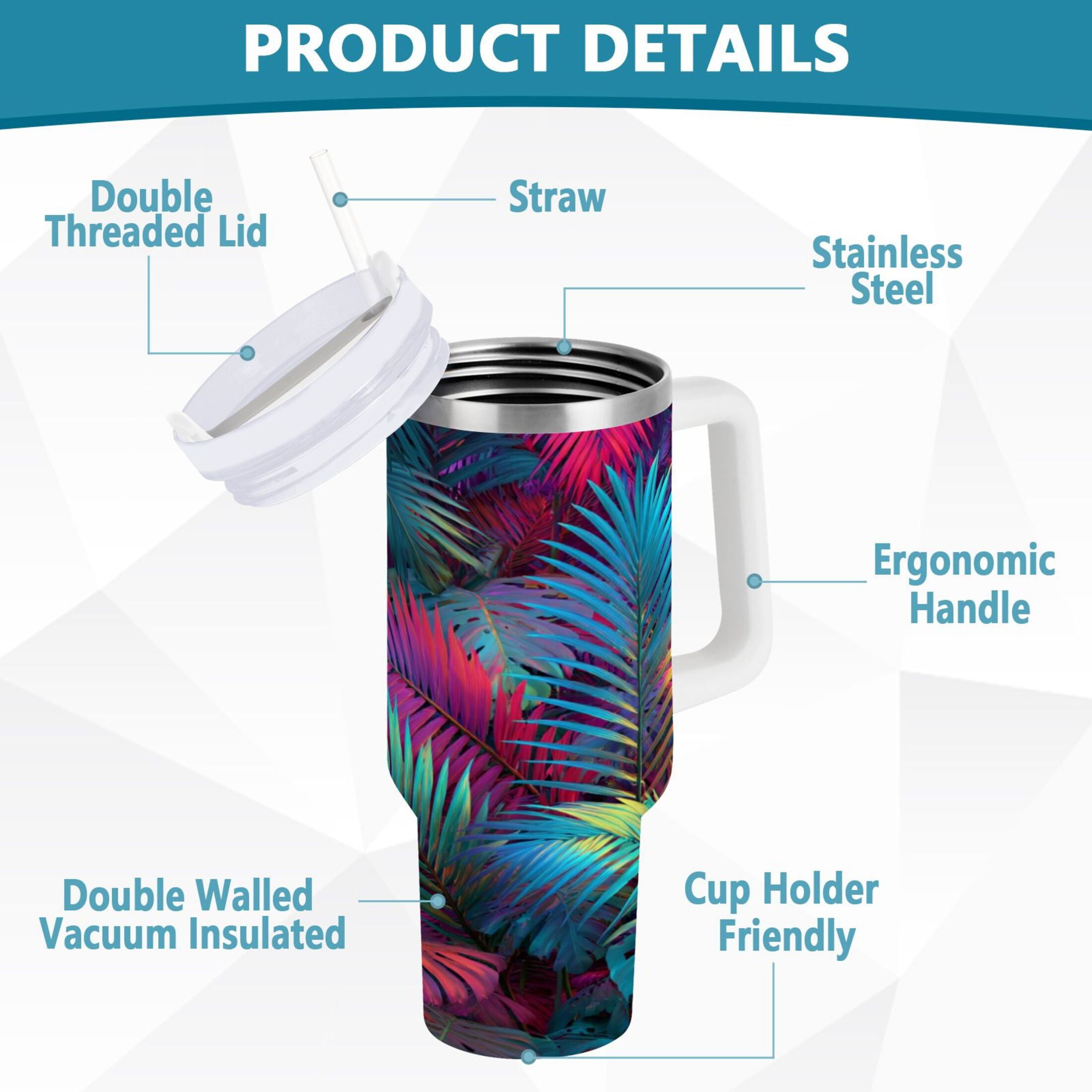 30 oz Insulated Stainless Steel Tumbler Double Wall Stainless Steel Tumbler with 2-Way Drinking Vibrant and Shimmering Jungle - Choice 125