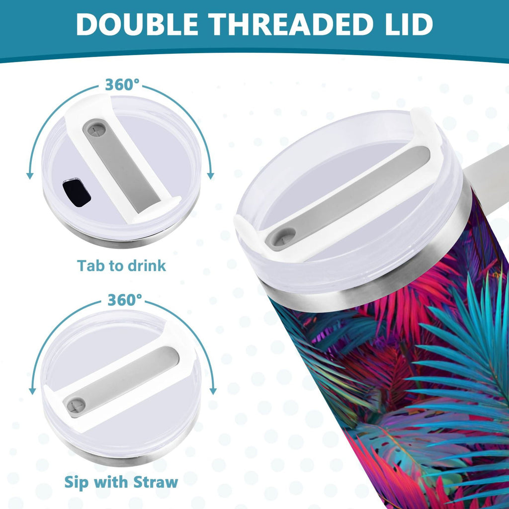30 oz Insulated Stainless Steel Tumbler Double Wall Stainless Steel Tumbler with 2-Way Drinking Vibrant and Shimmering Jungle - Choice 125