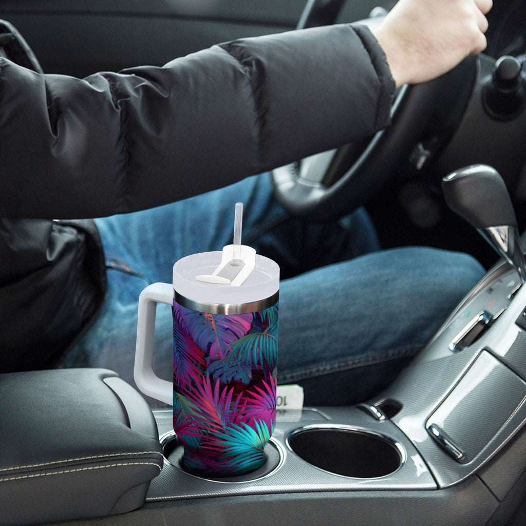 30 oz Insulated Stainless Steel Tumbler Double Wall Stainless Steel Tumbler with 2-Way Drinking Vibrant and Shimmering Jungle - Choice 125