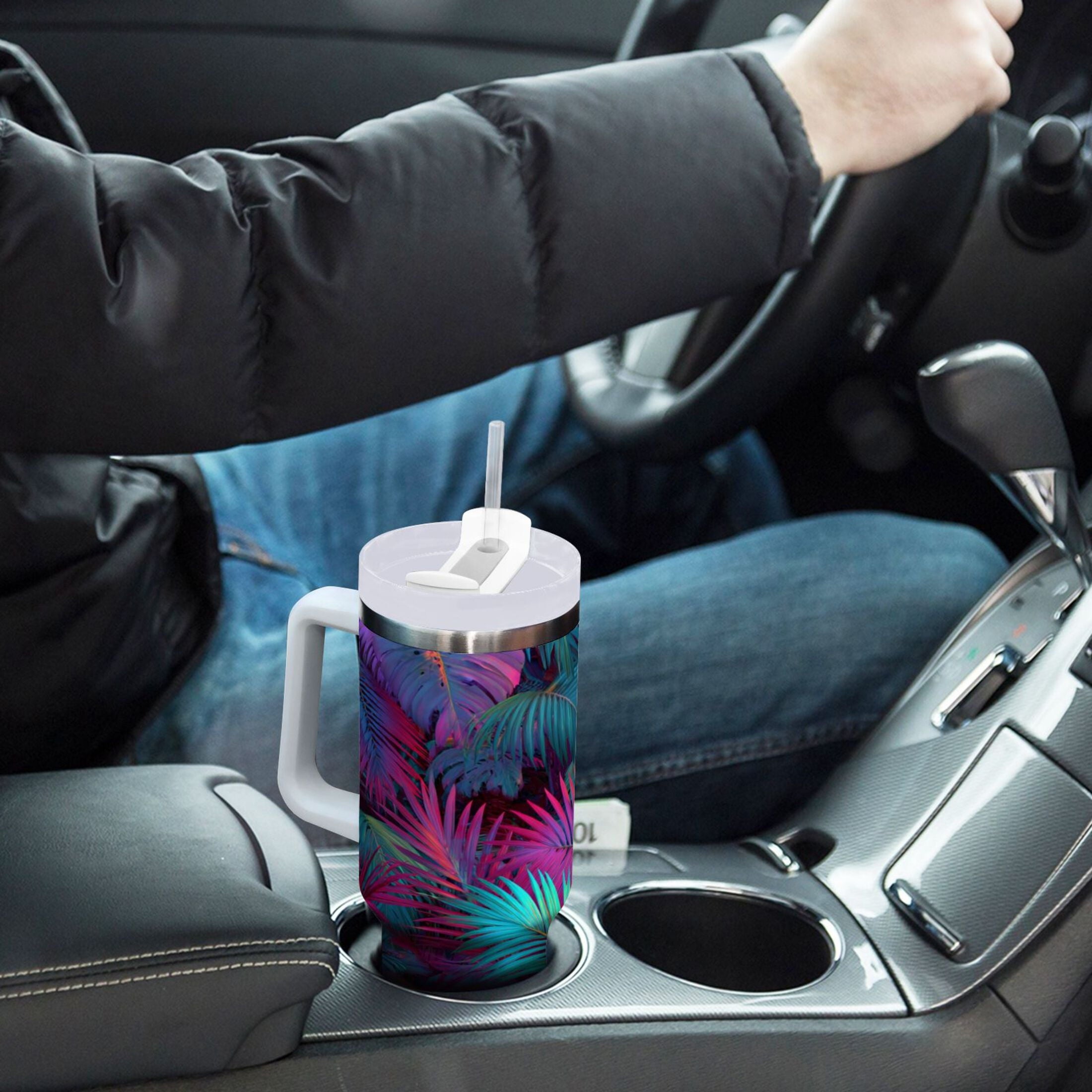 30 oz Insulated Stainless Steel Tumbler Double Wall Stainless Steel Tumbler with 2-Way Drinking Vibrant and Shimmering Jungle - Choice 125