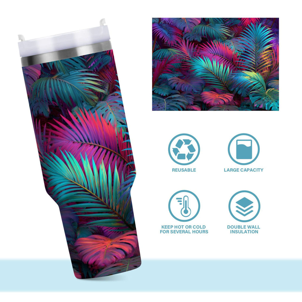 30 oz Insulated Stainless Steel Tumbler Double Wall Stainless Steel Tumbler with 2-Way Drinking Vibrant and Shimmering Jungle - Choice 125