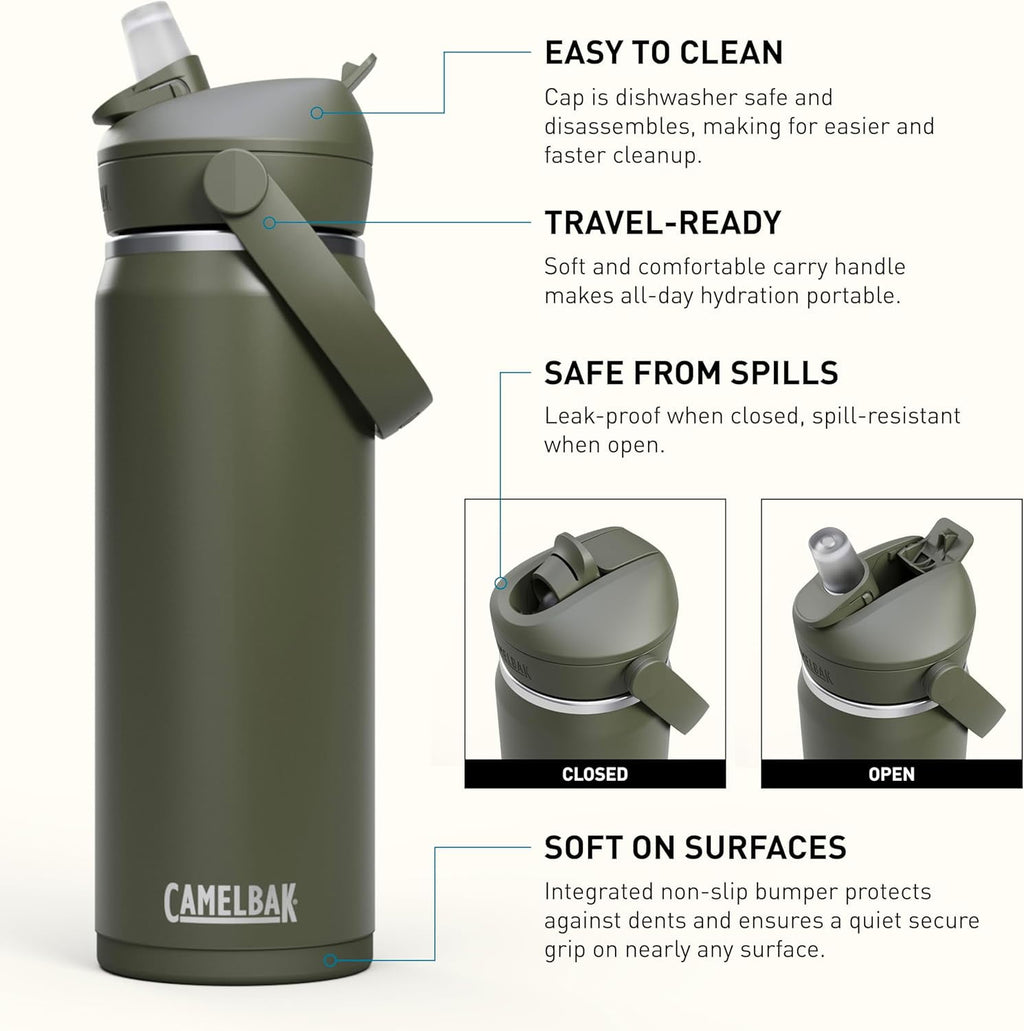 CamelBak Thrive™ Flip Straw Insulated Stainless Steel Water Bottle, 20oz, Moss - Choice 259