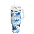 30 oz Insulated Stainless Steel Tumbler Double Wall Stainless Steel Tumbler with 2-Way Drinking Abstract Blue Maple Leaves - Choice 861