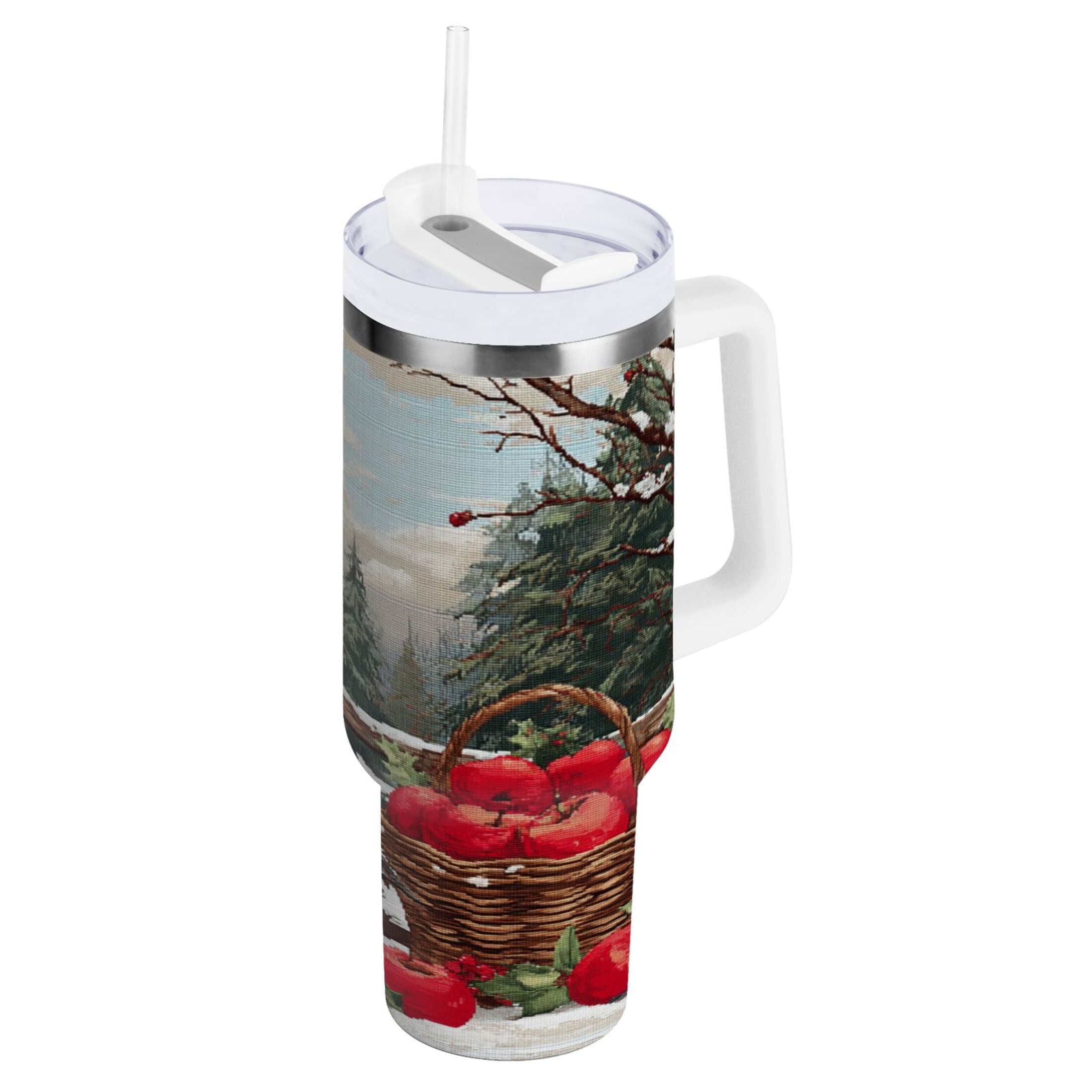 30 oz Insulated Stainless Steel Tumbler Double Wall Stainless Steel Tumbler with 2-Way Drinking Apples and Baskets - Choice 160