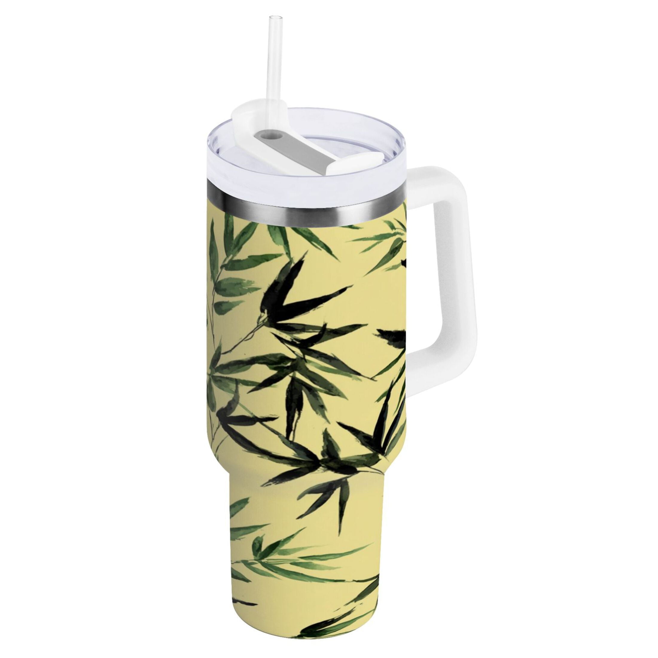 30 oz Insulated Stainless Steel Tumbler Double Wall Stainless Steel Tumbler with 2-Way Drinking Bamboo and Green Leaves - Choice 544