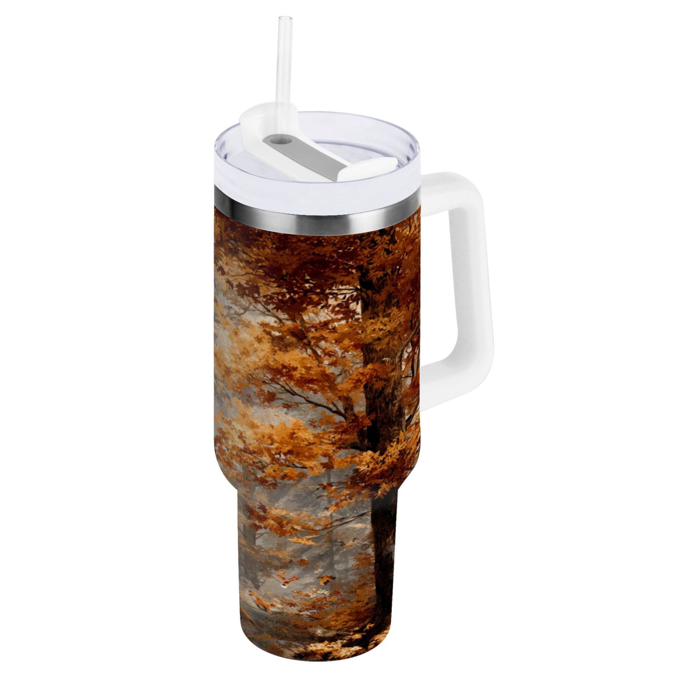 30 oz Insulated Stainless Steel Tumbler Double Wall Stainless Steel Tumbler with 2-Way Drinking Beautiful Autumn Forest - Choice 870