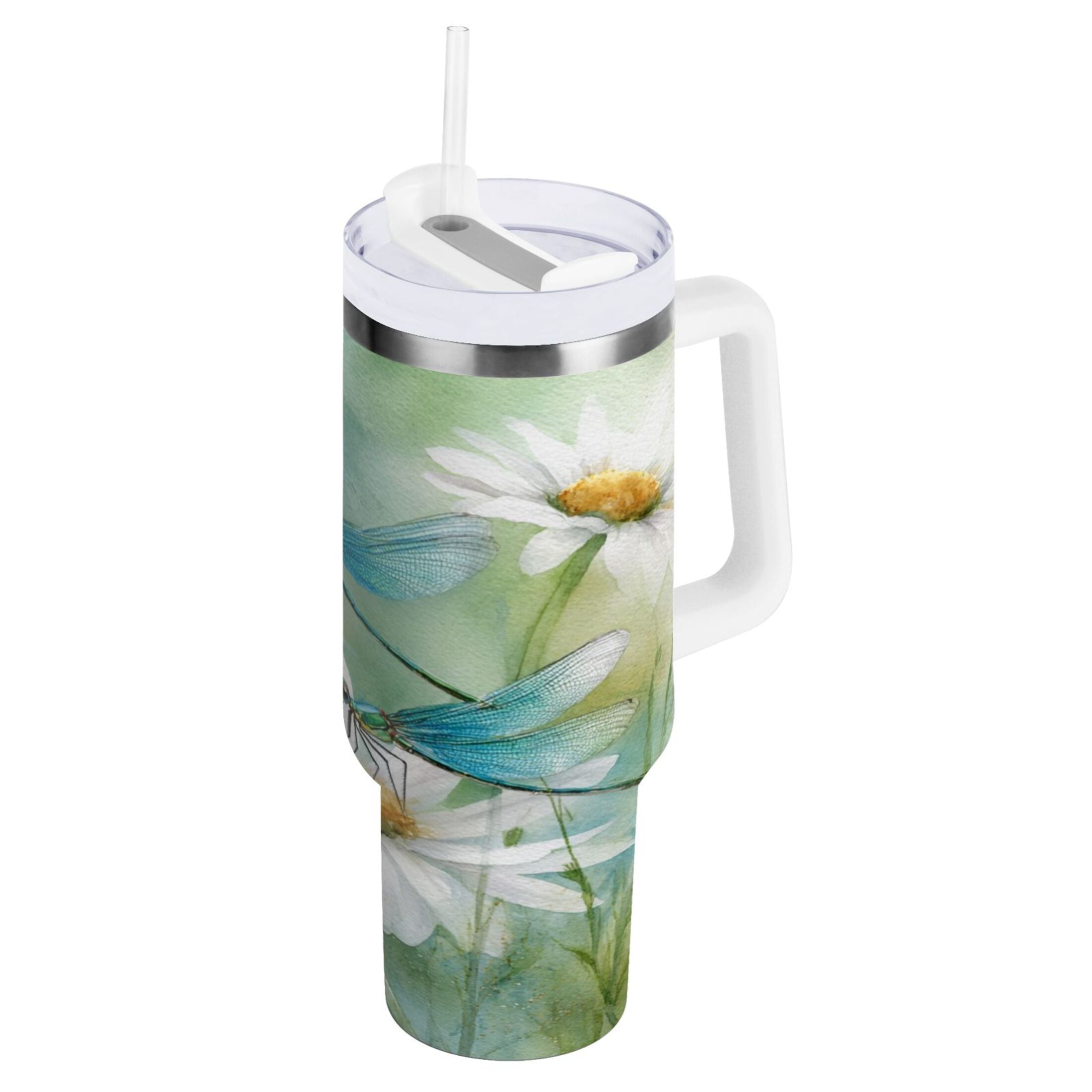30 oz Insulated Stainless Steel Tumbler Double Wall Stainless Steel Tumbler with 2-Way Drinking Beautiful Dragonflies and Daisies - Choice 224
