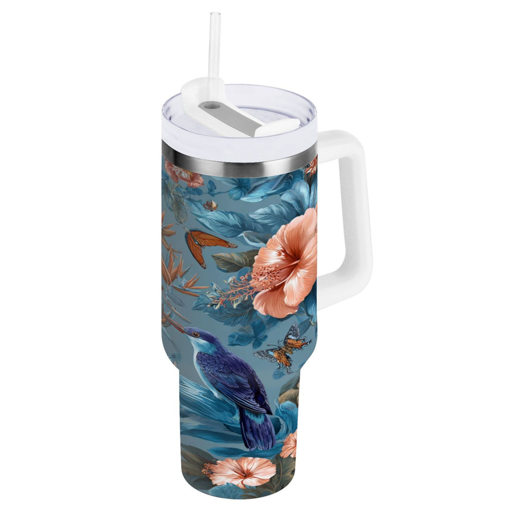 30 oz Insulated Stainless Steel Tumbler Double Wall Stainless Steel Tumbler with 2-Way Drinking Birds and Flowers - Choice 730