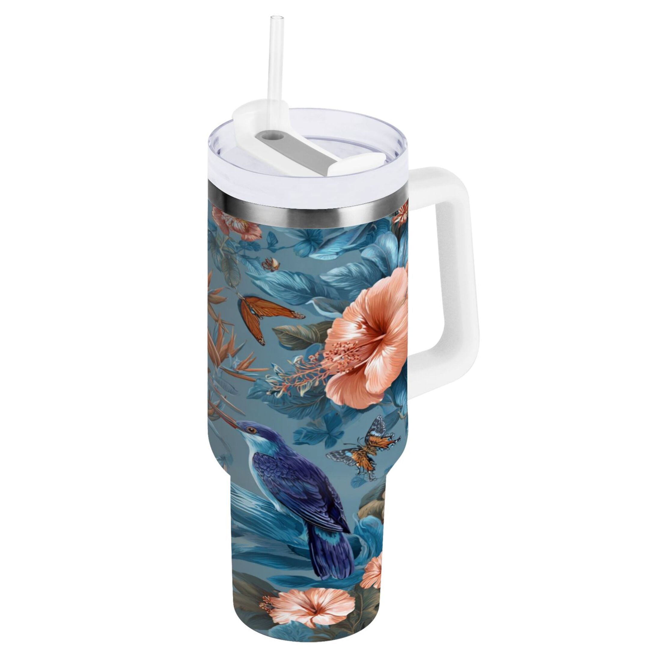 30 oz Insulated Stainless Steel Tumbler Double Wall Stainless Steel Tumbler with 2-Way Drinking Birds and Flowers - Choice 730