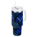 30 oz Insulated Stainless Steel Tumbler Double Wall Stainless Steel Tumbler with 2-Way Drinking Blue Batik Leaves Pattern - Choice 588