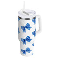 30 oz Insulated Stainless Steel Tumbler Double Wall Stainless Steel Tumbler with 2-Way Drinking Blue Bows Pattern - Choice 555