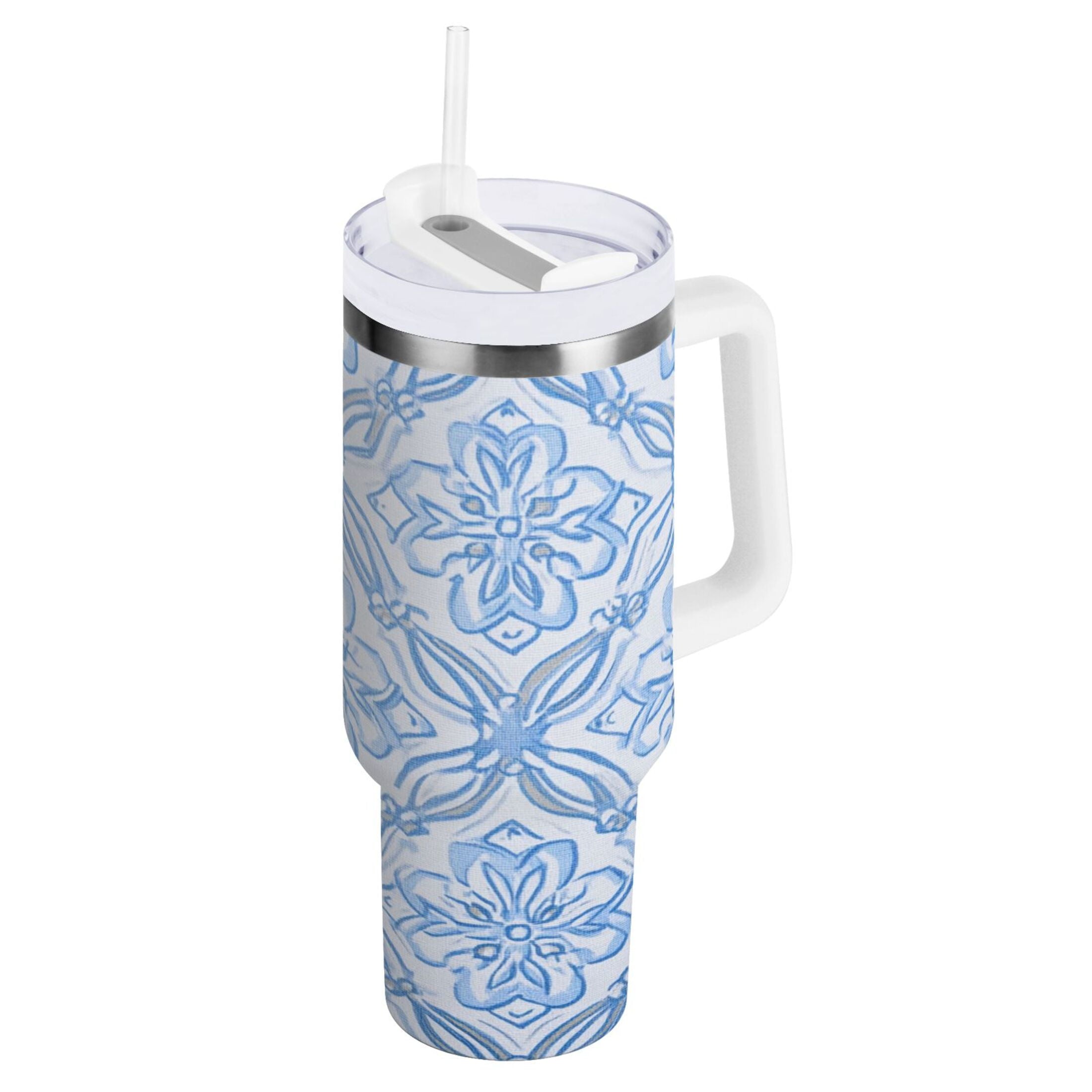 30 oz Insulated Stainless Steel Tumbler Double Wall Stainless Steel Tumbler with 2-Way Drinking Blue Elegant Geometric Design - Choice 477