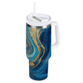 30 oz Insulated Stainless Steel Tumbler Double Wall Stainless Steel Tumbler with 2-Way Drinking Blue and Gold Ocean - Choice 458
