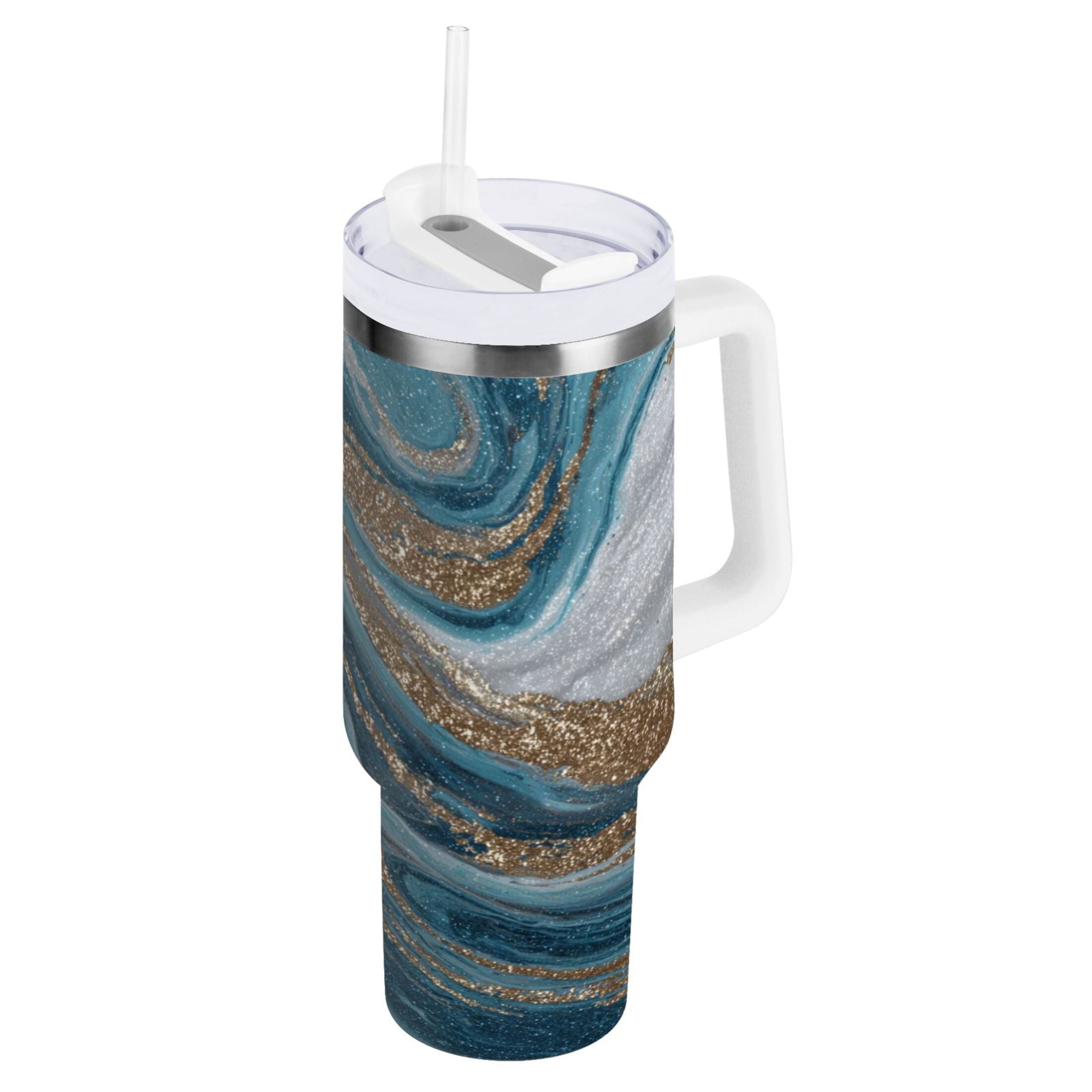 30 oz Insulated Stainless Steel Tumbler Double Wall Stainless Steel Tumbler with 2-Way Drinking Blue and Gold Swirling - Choice 682