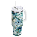 30 oz Insulated Stainless Steel Tumbler Double Wall Stainless Steel Tumbler with 2-Way Drinking Blue and Green Flowers - Choice 684