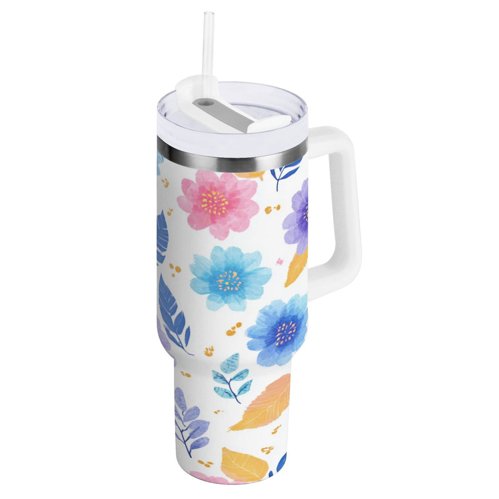30 oz Insulated Stainless Steel Tumbler Double Wall Stainless Steel Tumbler with 2-Way Drinking Blue and Purple Flowers - Choice 738