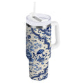 30 oz Insulated Stainless Steel Tumbler Double Wall Stainless Steel Tumbler with 2-Way Drinking Blue and White Porcelain-style - Choice 585