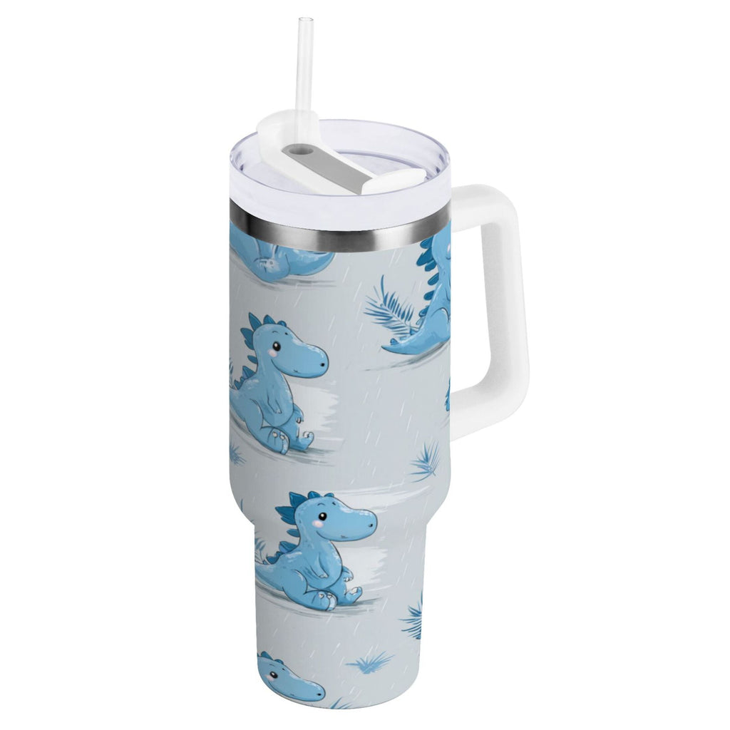 30 oz Insulated Stainless Steel Tumbler Double Wall Stainless Steel Tumbler with 2-Way Drinking Cartoon Blue Dinosaurs - Choice 815